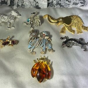Gold and Silver Animal Brooch Lot of 7, Vintage To Now.